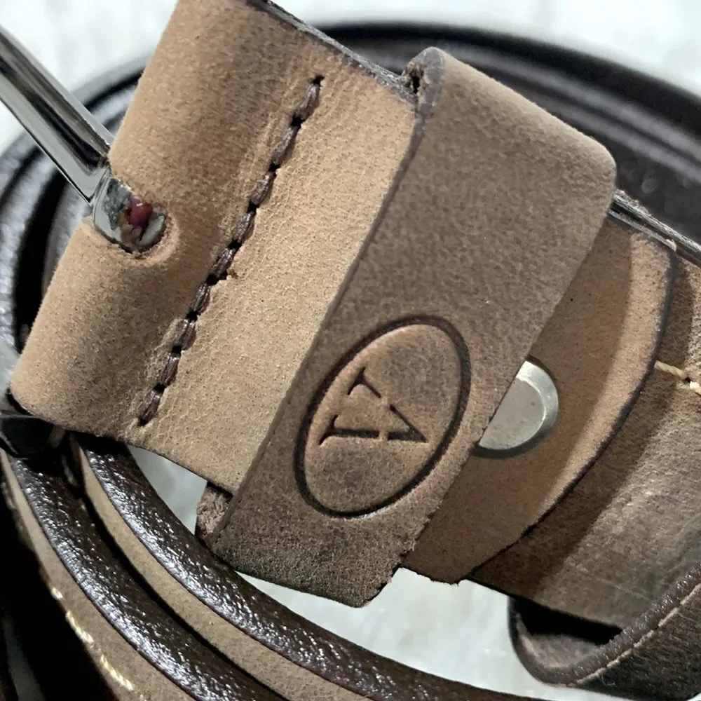 VALENCIA leather belt stitch detail silvertone buckle UNISEX size 38/95